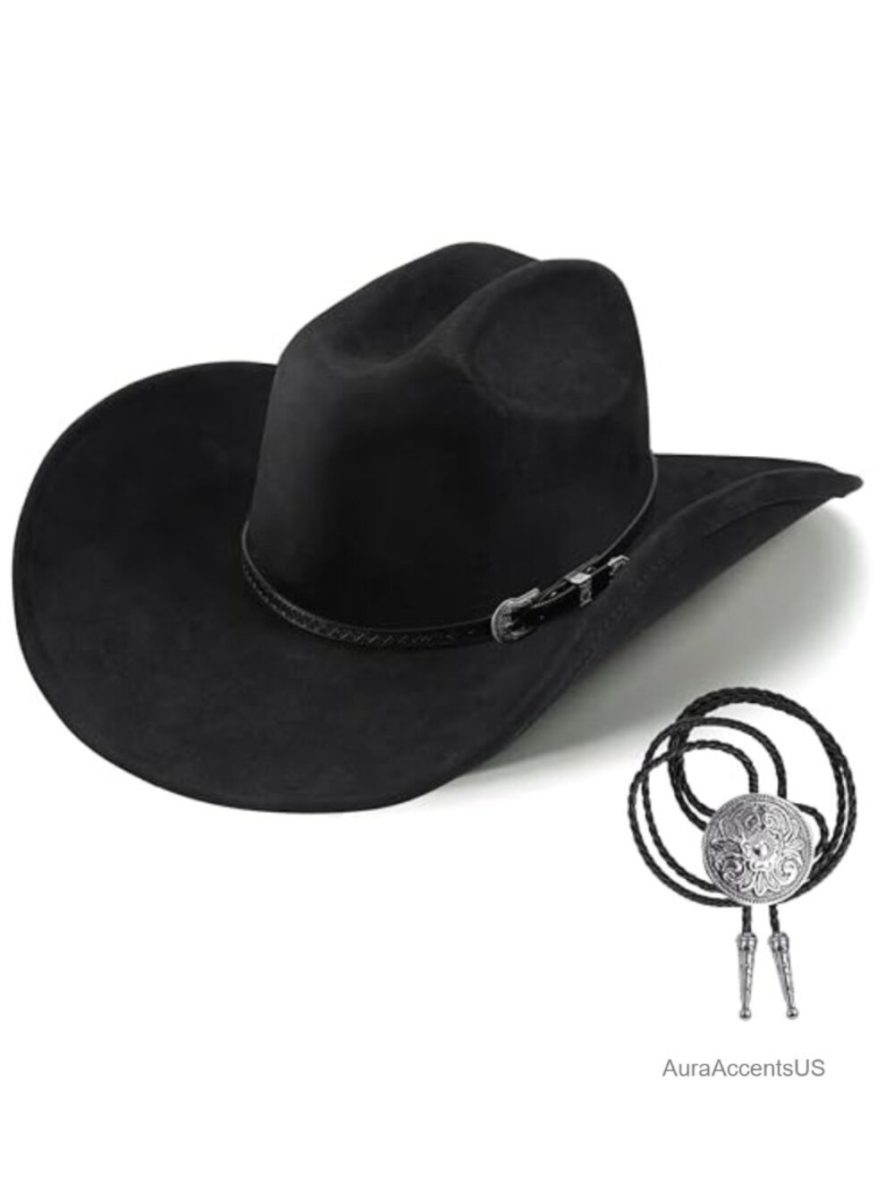 Felt Cowboy Hat Shapeable Wide Brim Fedora Bolo Tie Western Adult